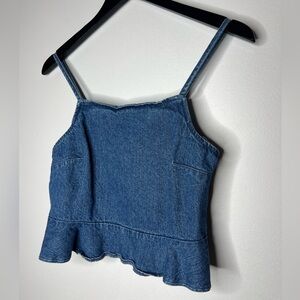 American Eagle Denim Ruffle Hem Smocked Tank Top | Women’s Size Small | Y2K Boho